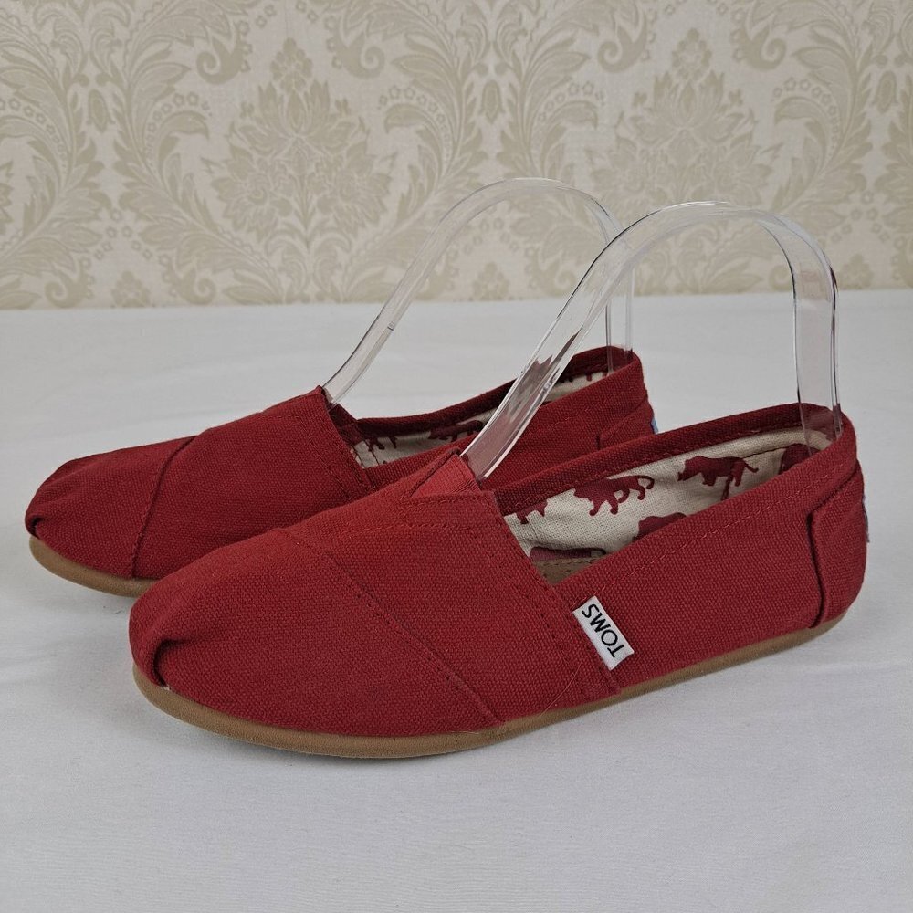 Toms Alpargata Red Heritage Canvas Shoe Size W6 Slip On Lightweight Casual